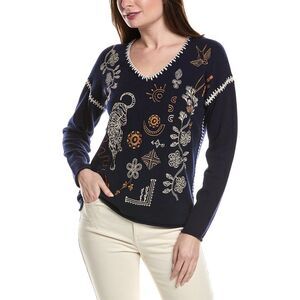Johnny Was Womens The Whipstitch Wool & Cashmere-Blend Sweater, Blue